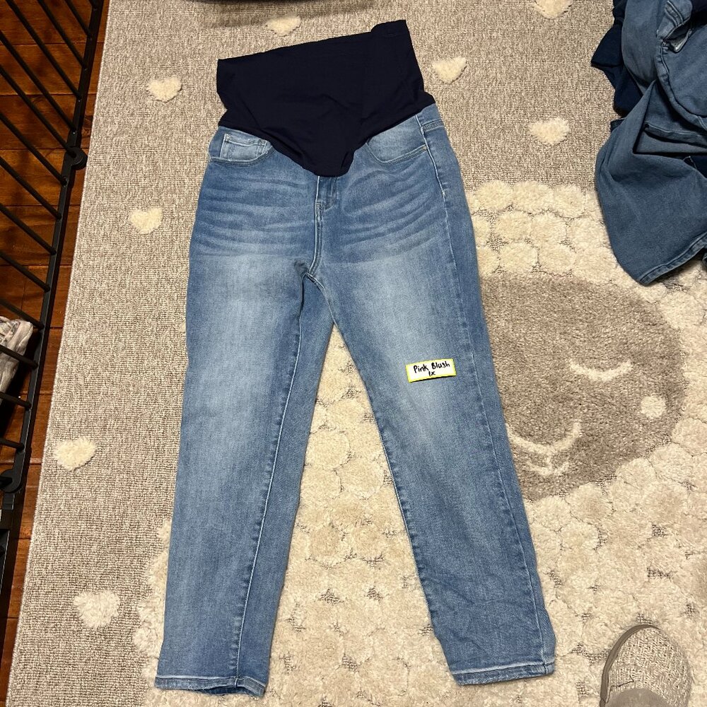 Pinkblush Light Blue Maternity Skinny Jeans with Black Waist Panel